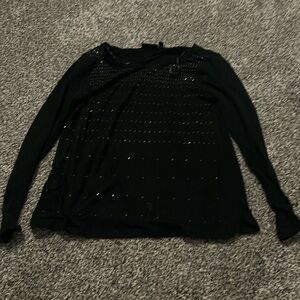 NWOT Apt. 9 Black Jeweled Long Sleeve Shirt Top Petite Women’s Medium Diamond